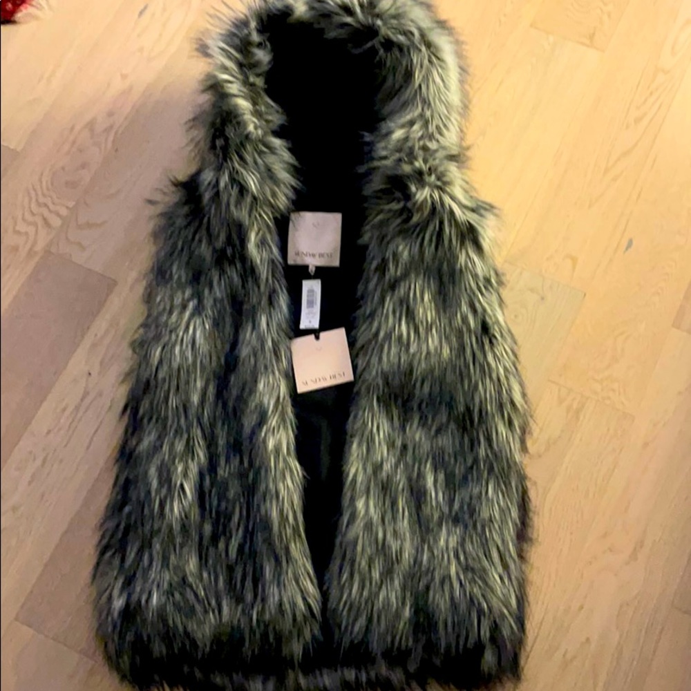 Aritizia Furry Hooded Winter Grey Coat Vest